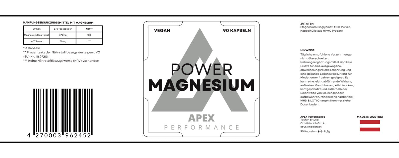 Power Magnesium - Bisglycinat - Extrem hohe Bioverfügbarkeit & Aufnahme